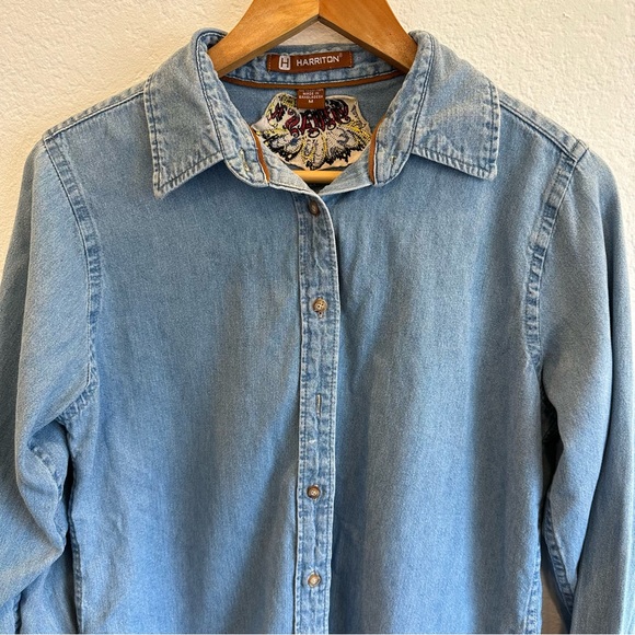 Harriton embroidered jean wash flannel Size medium - Picture 2 of 6